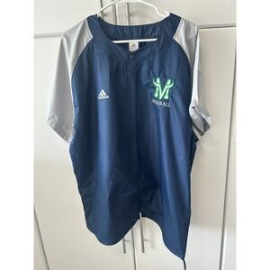 Adidas Mens Navy Blue Grey Baseball Windbreaker Pullover Jersey Short Sleeve‎ L